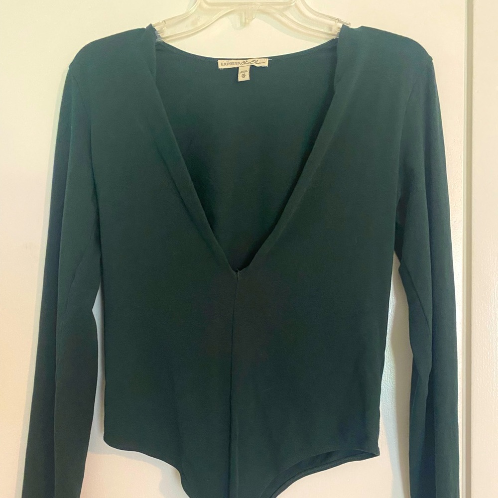 Dark green long sleeve thong body suit